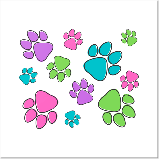 Kids Pawprint Pattern – Purple Pink Blue Green Wall Art by KoreDemeter14